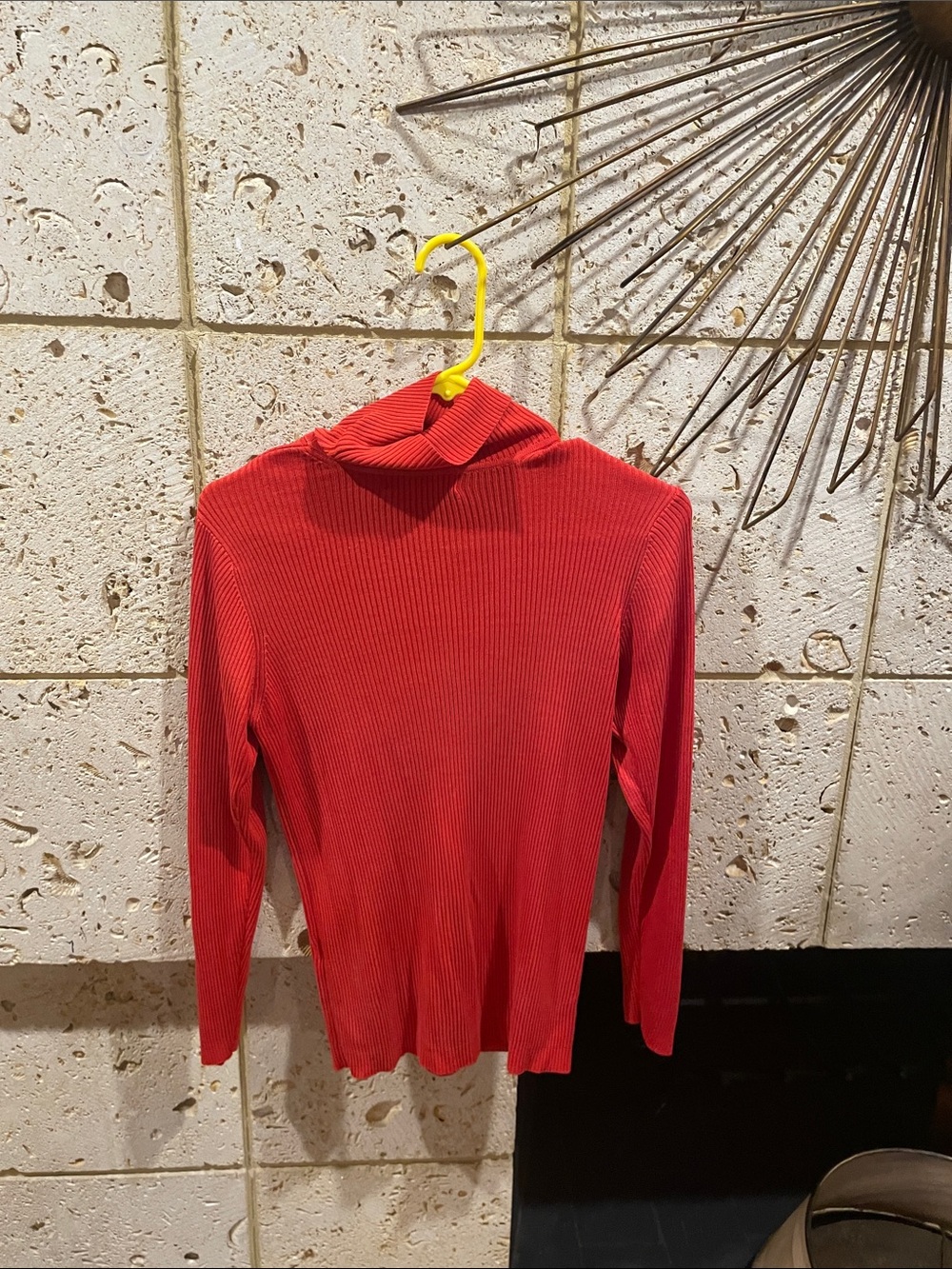 Red Ribbed Long-Sleeve Turtleneck Sweater